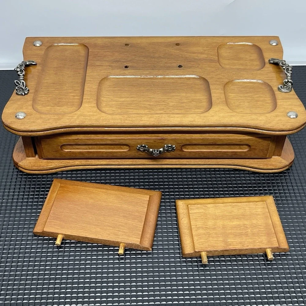 Vintage Men's Wooden Dresser Valet Organizer Jewelry Caddy Letter Wallet Holder